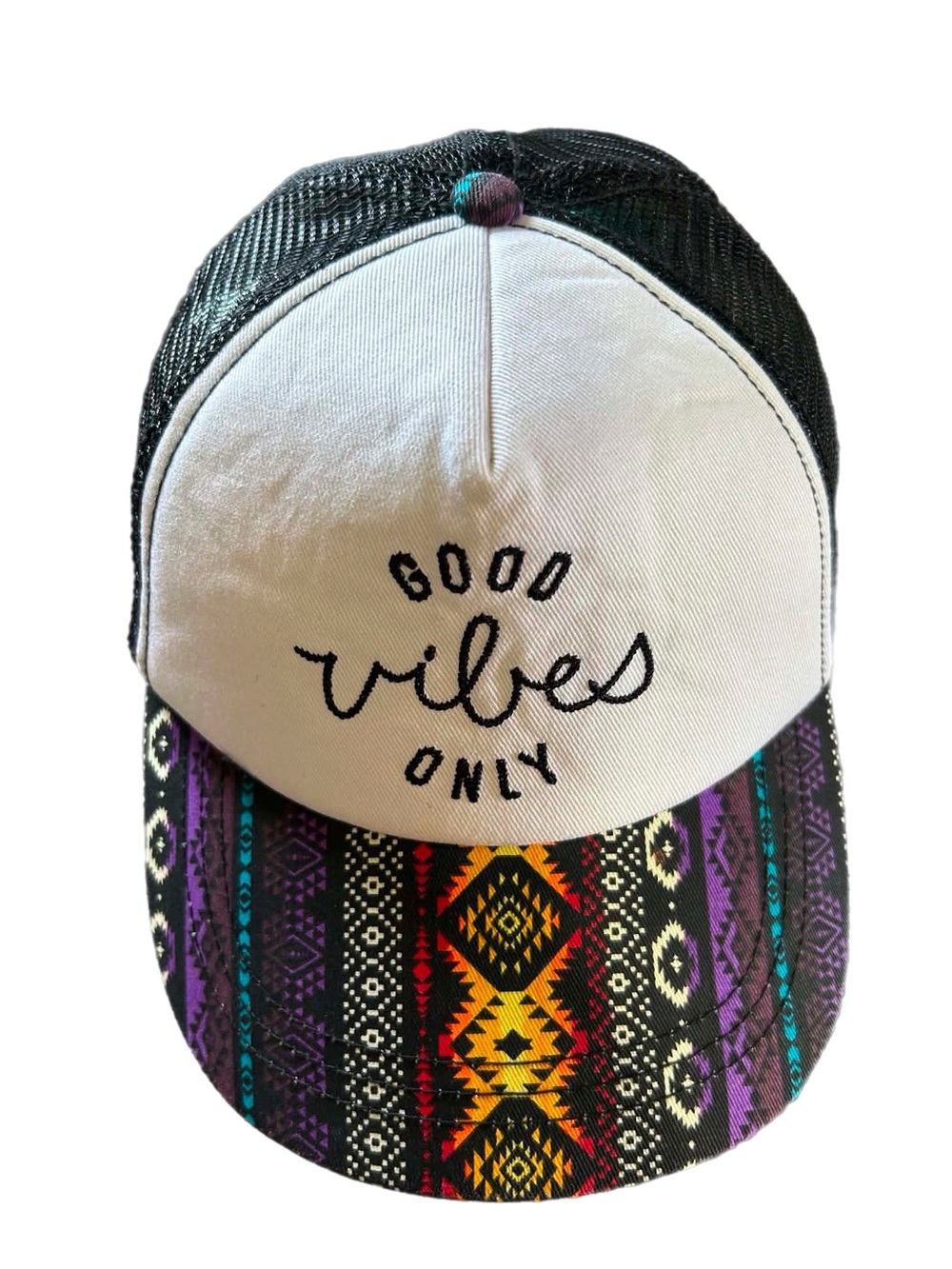 Vintage Empyre "Good Vibes Only" Trucker Hat Cap Geometric Aztec Tribal Brim OS